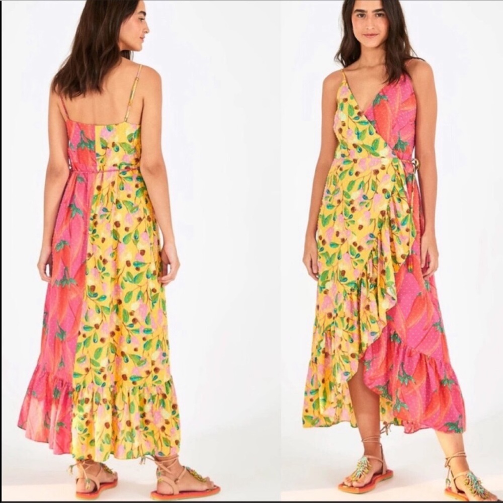FARM Rio Garden Mix Wrap Dress Yellow, Pink
